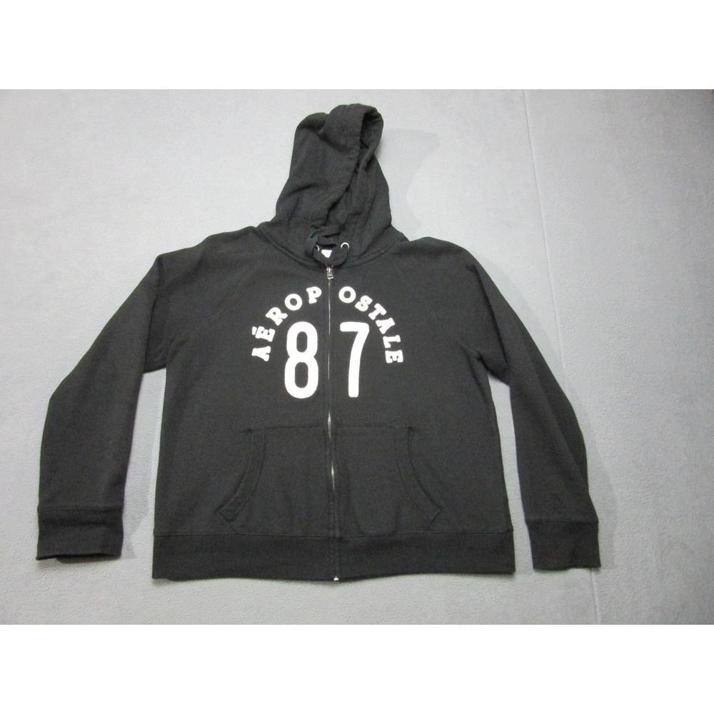 Aeropostale Hoodie Boys XL Black Full Zip 87 Embroidered Fleece Sweatshirt